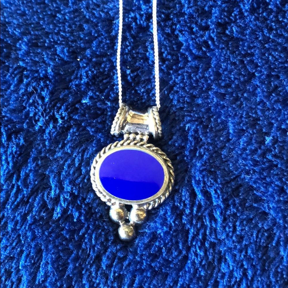 925 silver necklace with blue pendant